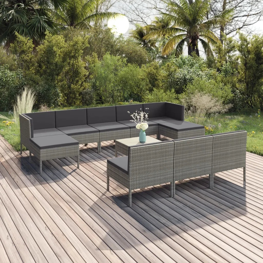 Set Divani da Giardino 11 pz con Cuscini in Polyrattan Grigio 3094574