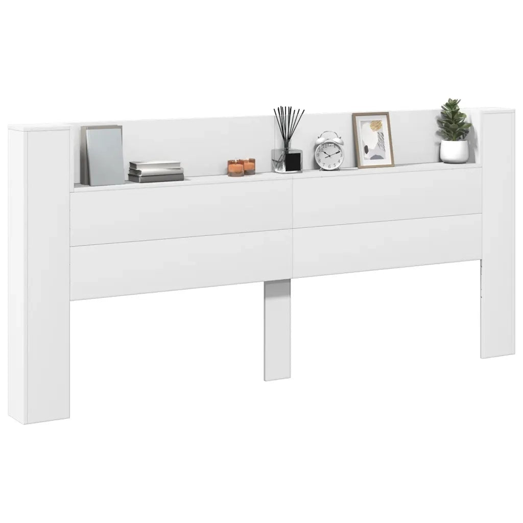 Testiera con Contenitore a LED-Testata del letto Bianca 220x16,5x103,5 cm