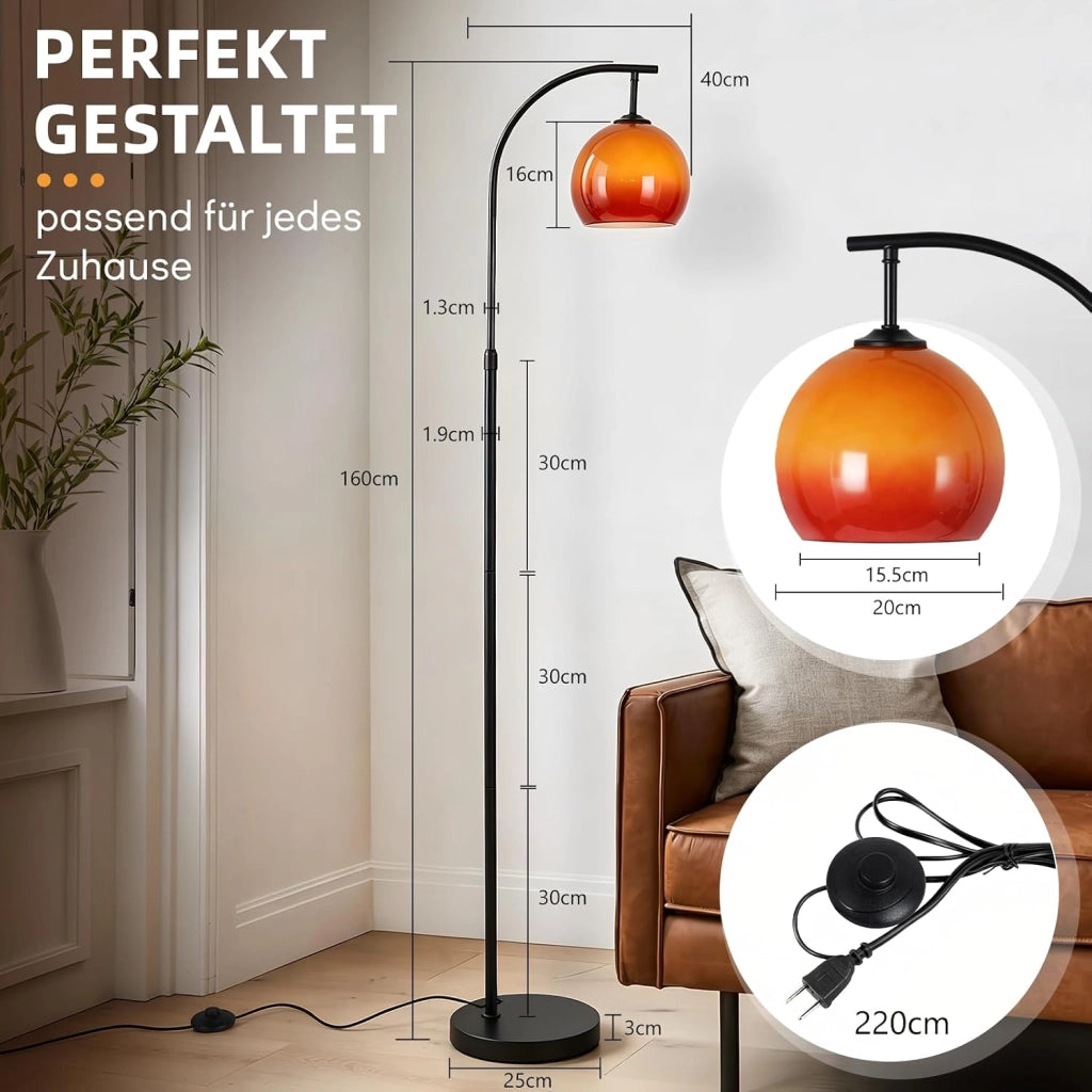 ZMH Lampada da Terra ad Arco Ferro Vetro Interruttore a Pedale E27 per Soggiorno Studio Camera Senza Lampadina