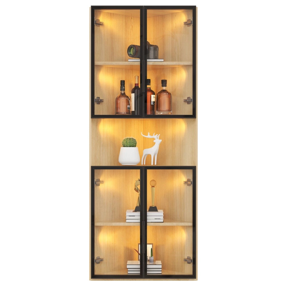 Vetrina in vetro temperato LED - Zephmum- 62x32x160cm - Quercia, luce integrata, antistrappo