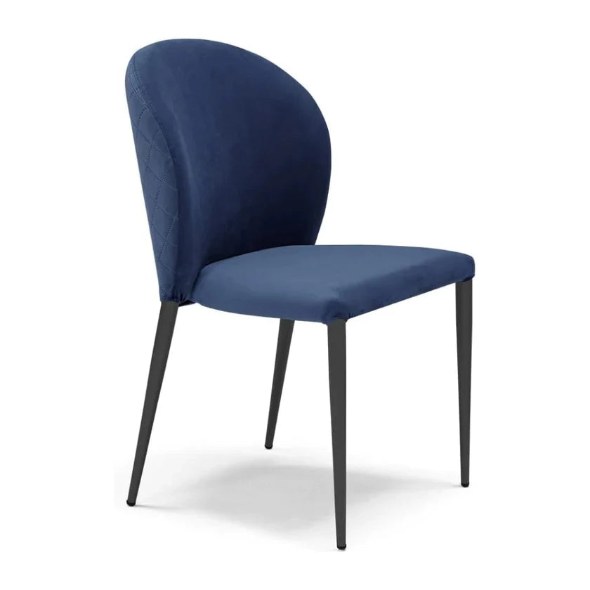 Set 6 sedie da pranzo imbottite in velluto GHIBLI LUX MADE IN ITALY, schienale a poltroncina, gambe robuste in metallo, design moderno, tessuto idrorepellente, colore Blu Notte