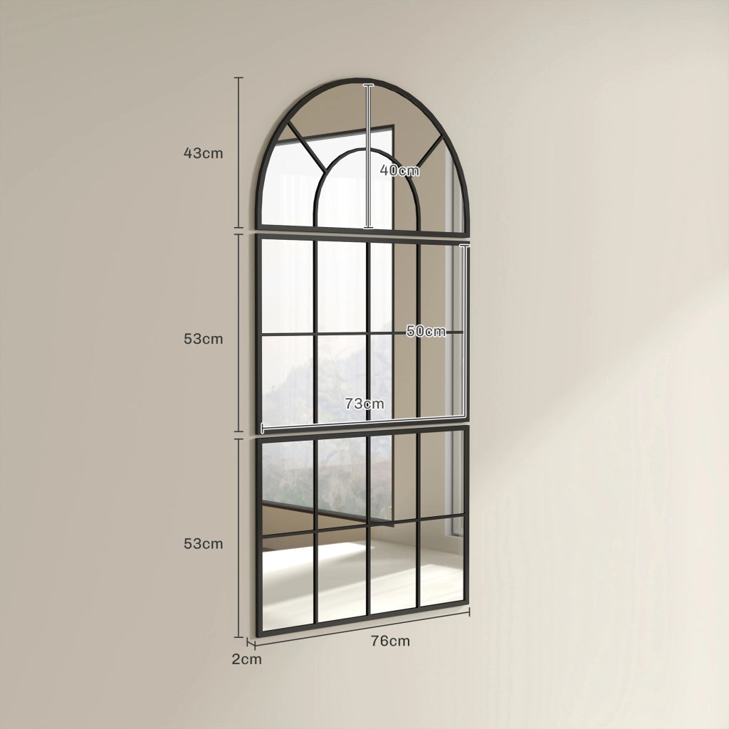 Specchio da parete in tre parti, specchio ad arco con cornice in metallo, specchio decorativo per finestra, specchio da appendere per bagno e