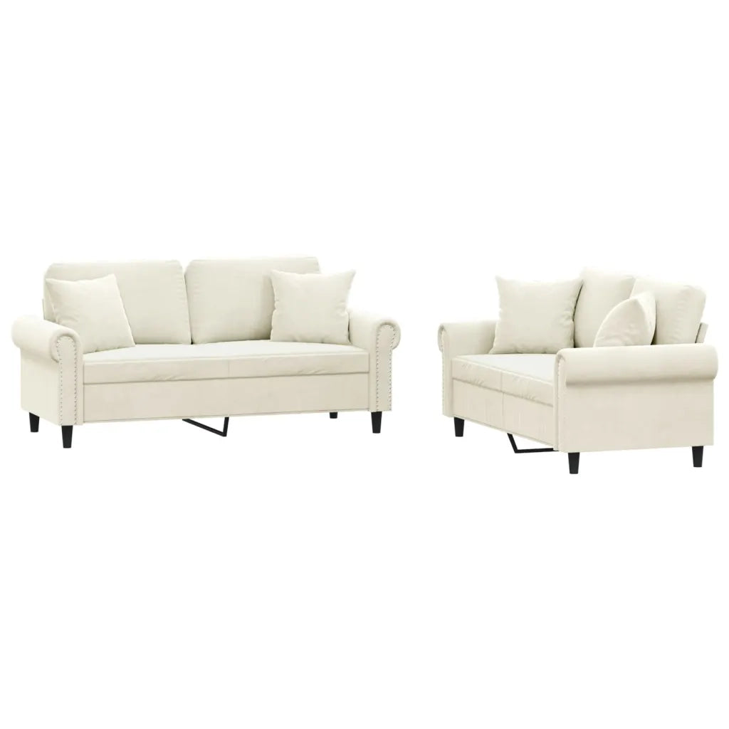vidaXL Set di Divani 2 pz con Cuscini Crema in Velluto