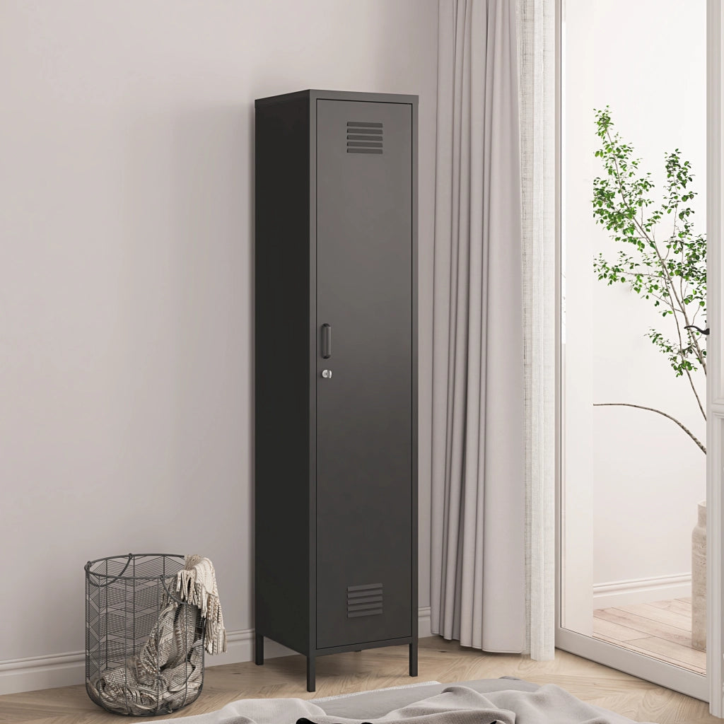 Armadio da Ufficio Seinäjoki in Acciaio 180 x 38 x 38 cm - Nero opaco [en.casa]