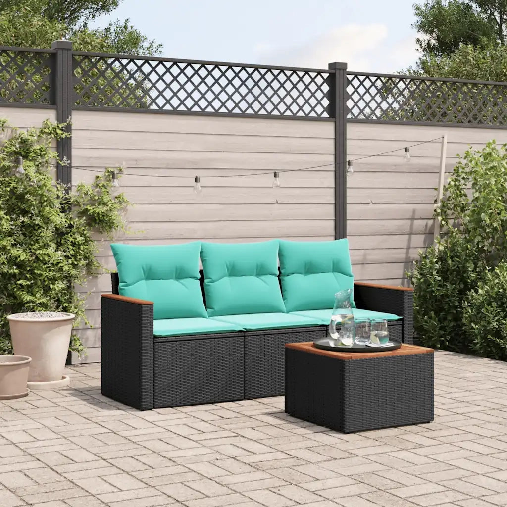 Set Divani da Giardino 4 pz con Cuscini Nero in Polyrattan 3225763