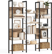 VASAGLE Libreria con 14 ripiani, struttura in metallo, scaffale per soggiorno, casa, ufficio, stile industriale, 24 x 158 x 166 cm, marrone cammello e nero inchiostro, LLS107K01