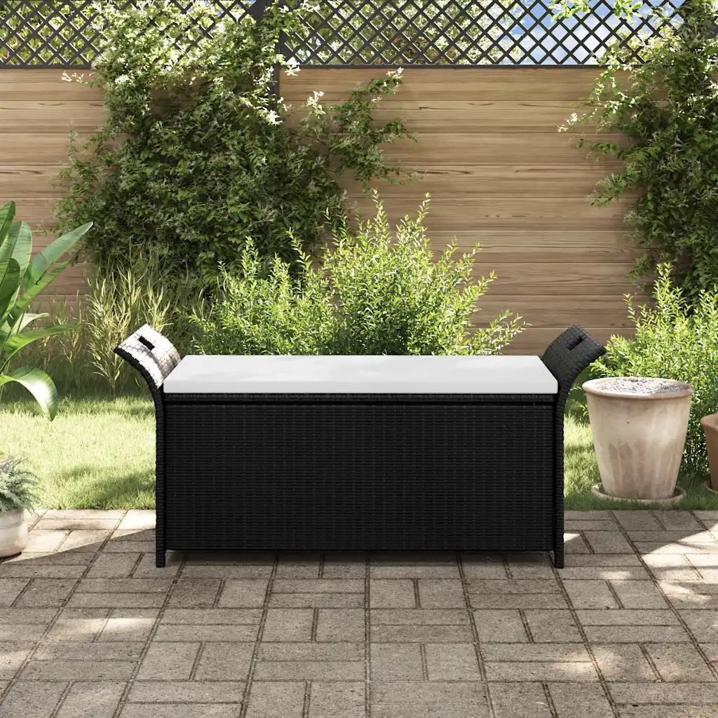Cassapanca con Cuscino-Baule-Panca con Contenitore138 cm in Polyrattan Marrone