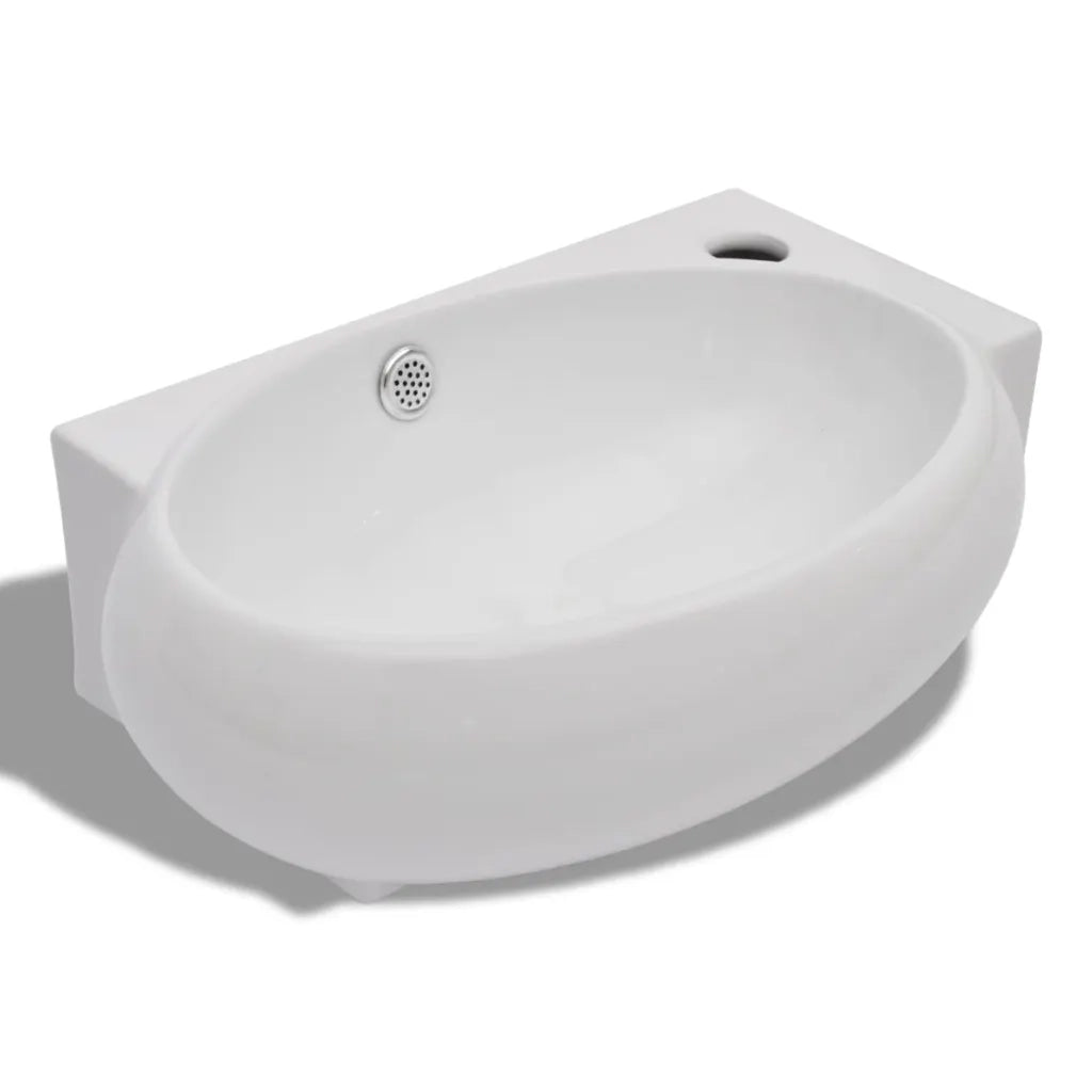 Lavello Ceramica con Foro Rubinetto e Troppo Pieno Bianco CFW3615101