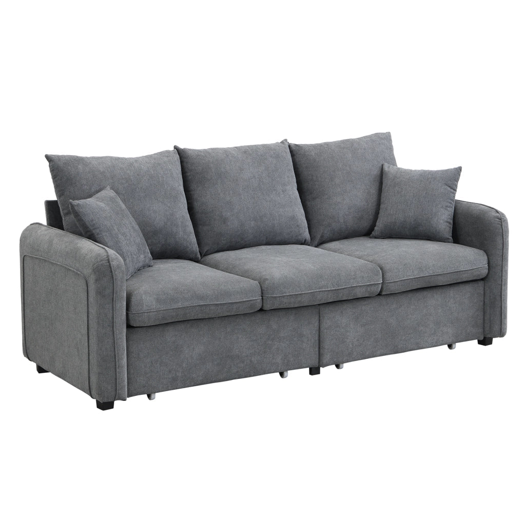 Divano angolare con 2 pouf contenitore; funzione letto; schiuma; grigio scuro
