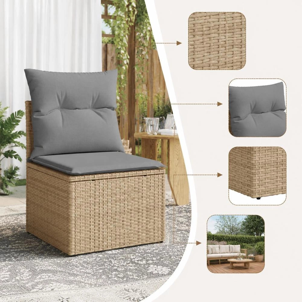 Garden Chair Without Armrests With Cushion Beige Poly Rattan