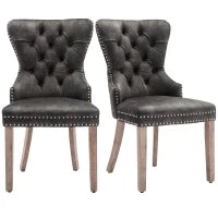Set di 2 sedie imbottite in velluto con decorazioni in rivetti e anelli rotondi unici,da pranzo, 53,5×64×95 cm, Grigio