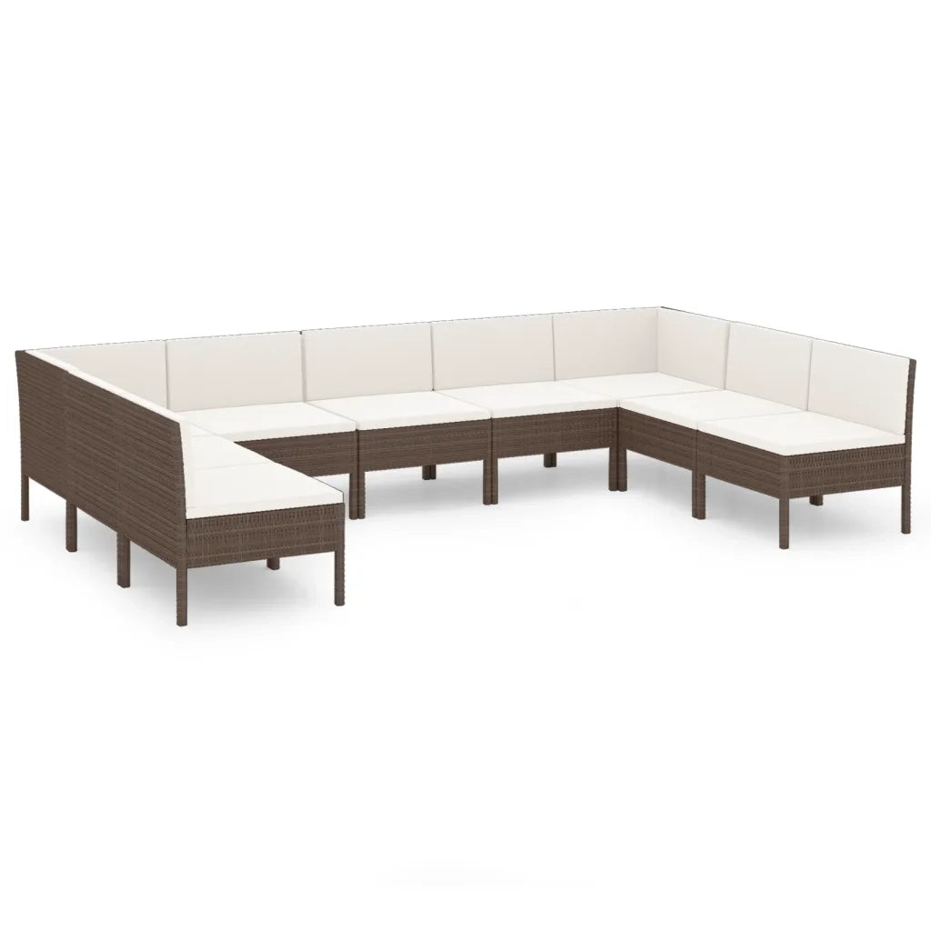 Set Divani da Giardino 9 pz con Cuscini in Polyrattan Marrone cod mxl 38491