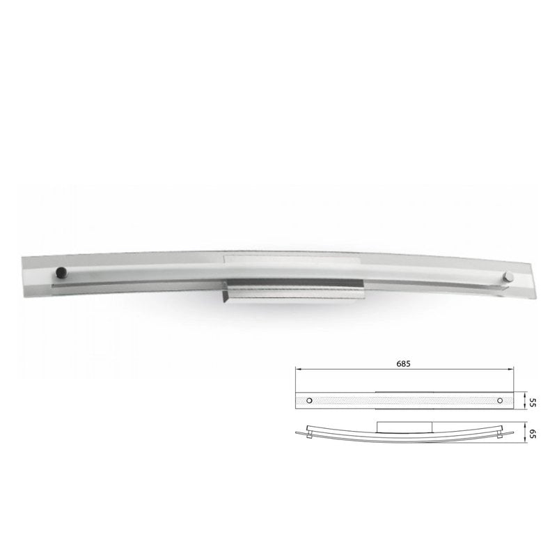 Applique Lampada Led Da Parete Modello Marian Cromato Con Vetro 12W Bianco Neutro 65cm Per Specchio Bagno SKU-3896