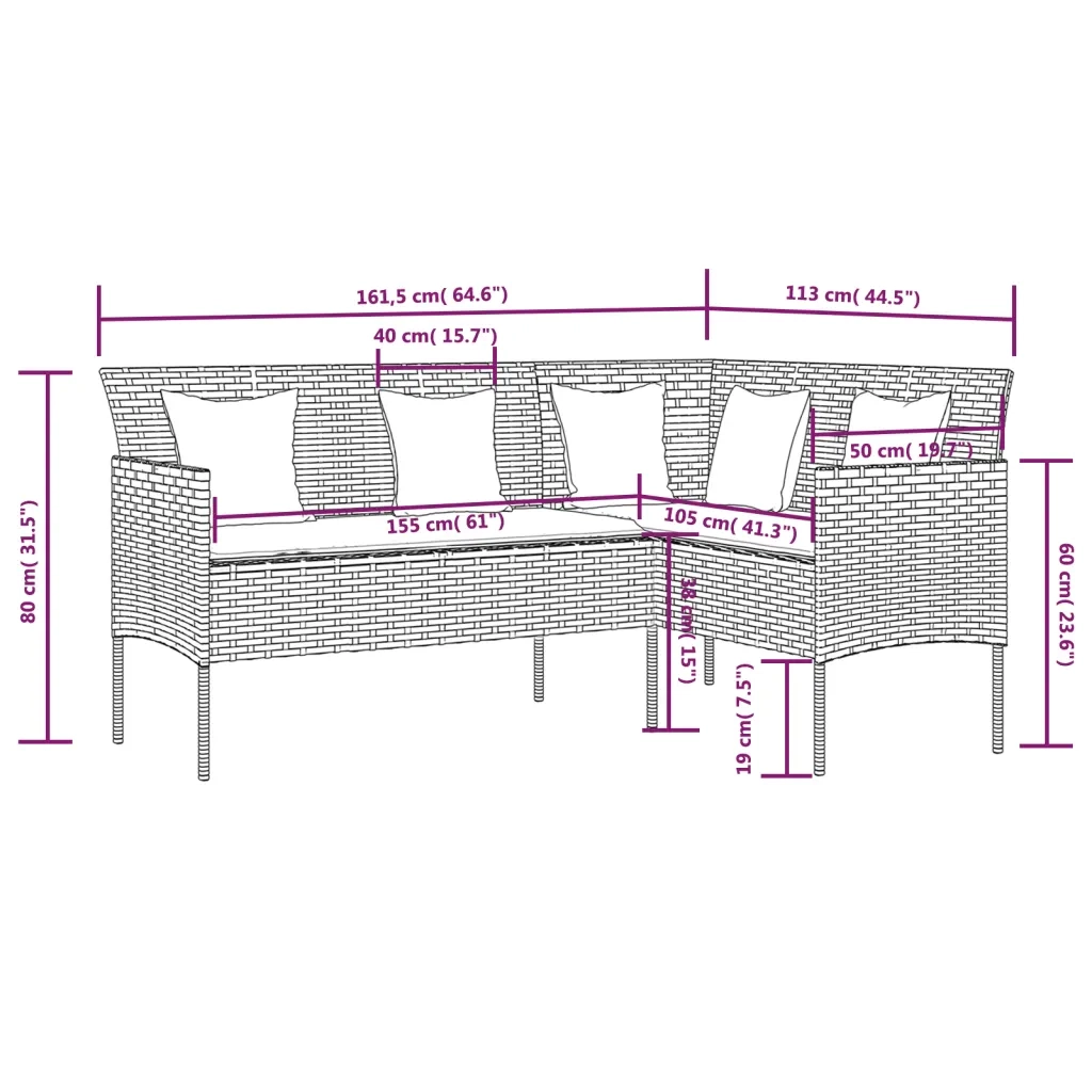 Divano a Forma di L con Cuscini in Polyrattan Marrone cod mxl 71040