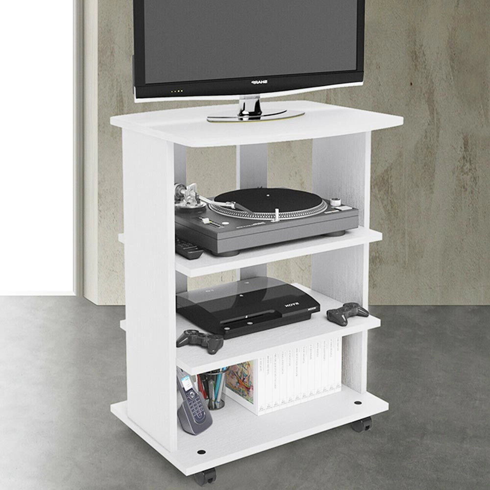 Mobile Multiuso in Legno Nobilitato 3 Ripiani e 4 Ruote Bianco 60x45 H80cm