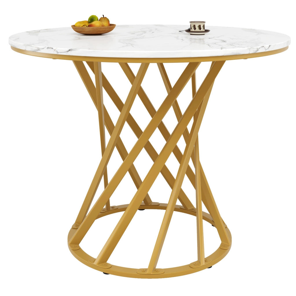 Tavolo da pranzo 80 x 80 x 76 cm in MDF e metallo; bianco e oro