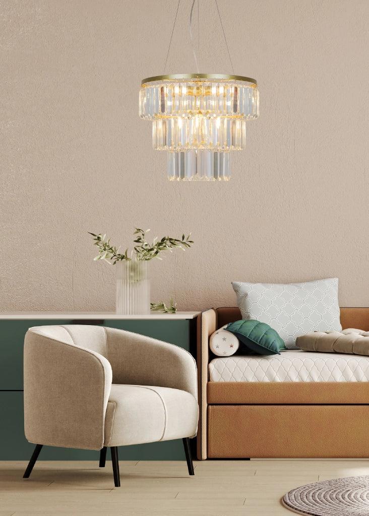 Lampadario Tiffany glamour cristallo oro Ø40 4xE14