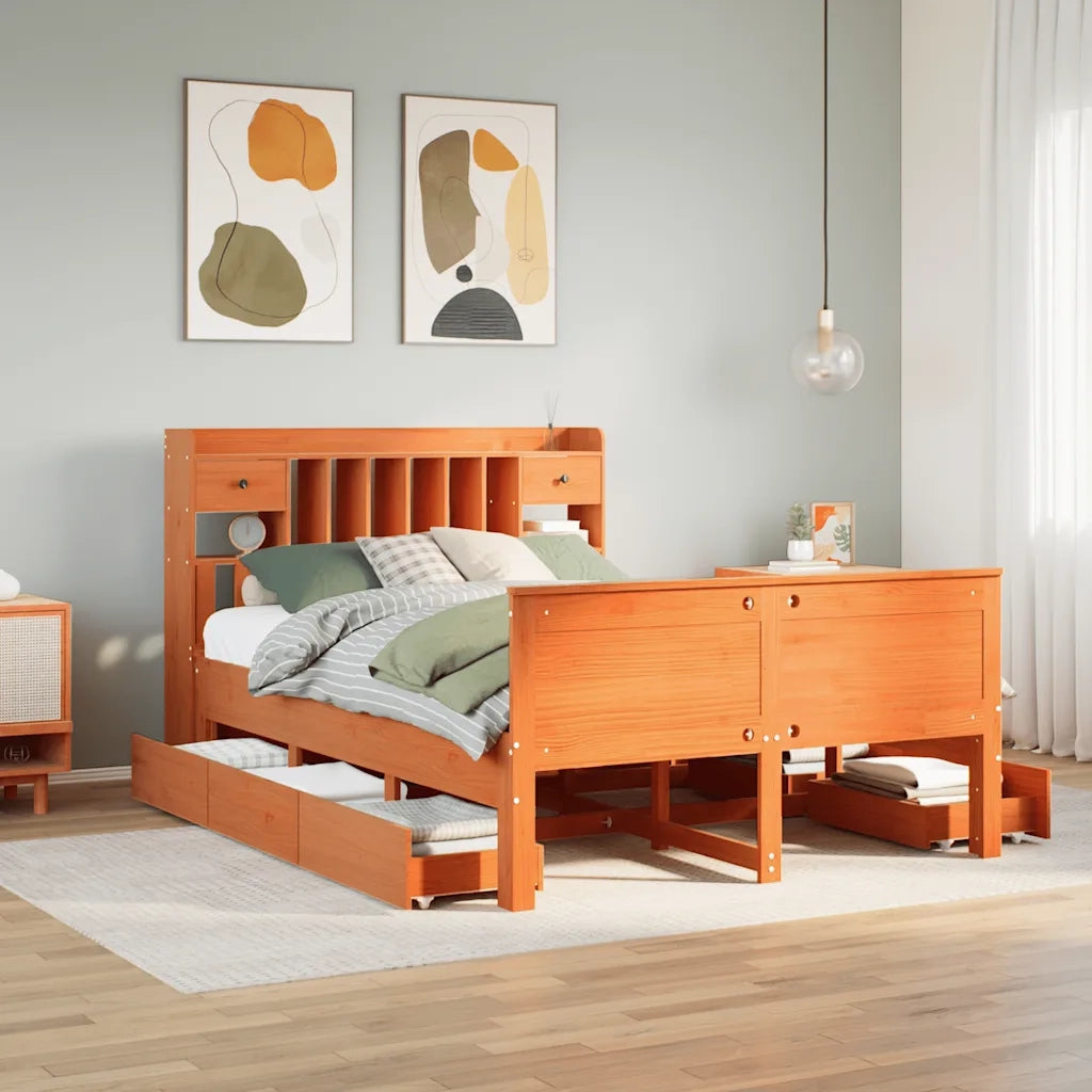 Letto Libreria senza Materasso Marrone Cera 140x200 cm in Pino 3308923