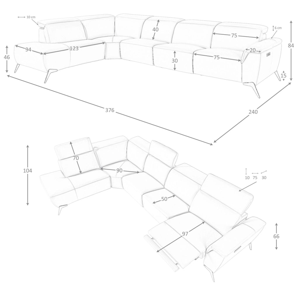 Divano chaise longue relax modulare sinistro in pelle marrone