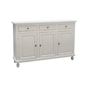 Credenza base napoletana in legno Shabby chic 3 ante bianca pomelli argento