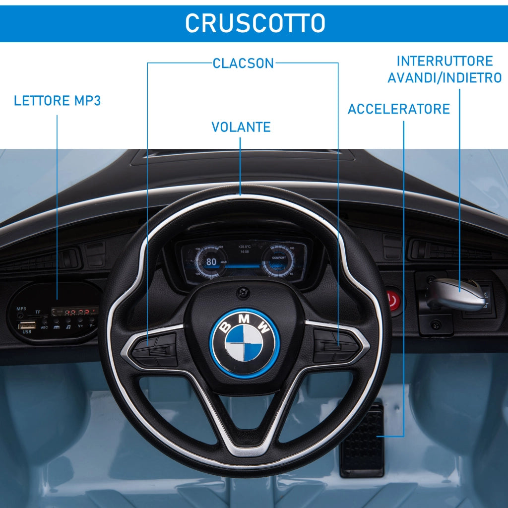 Macchina Elettrica per Bambini 3-8 anni Licenza BMW I8 Coup¨¦ con Telecomando e 2 Porte, 115x72.5x46 cm, Blu