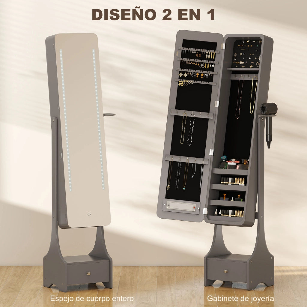 Armadio Joyero con Specchio e Luci LED ¨C zephmum ¨C Grigio