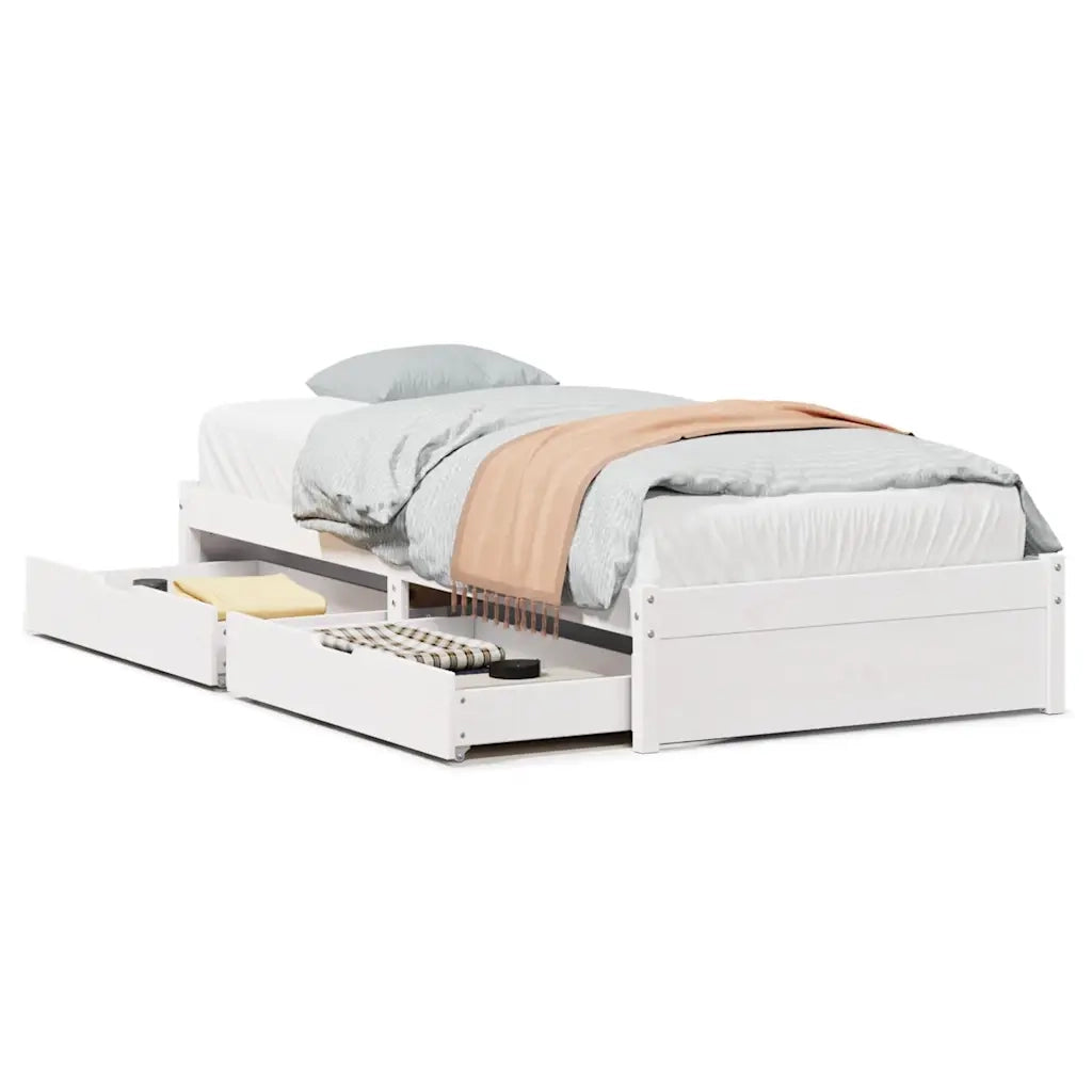 Letto senza Materasso-Struttura Letto Bianco 90x190 cm in Legno Massello Pino 106682