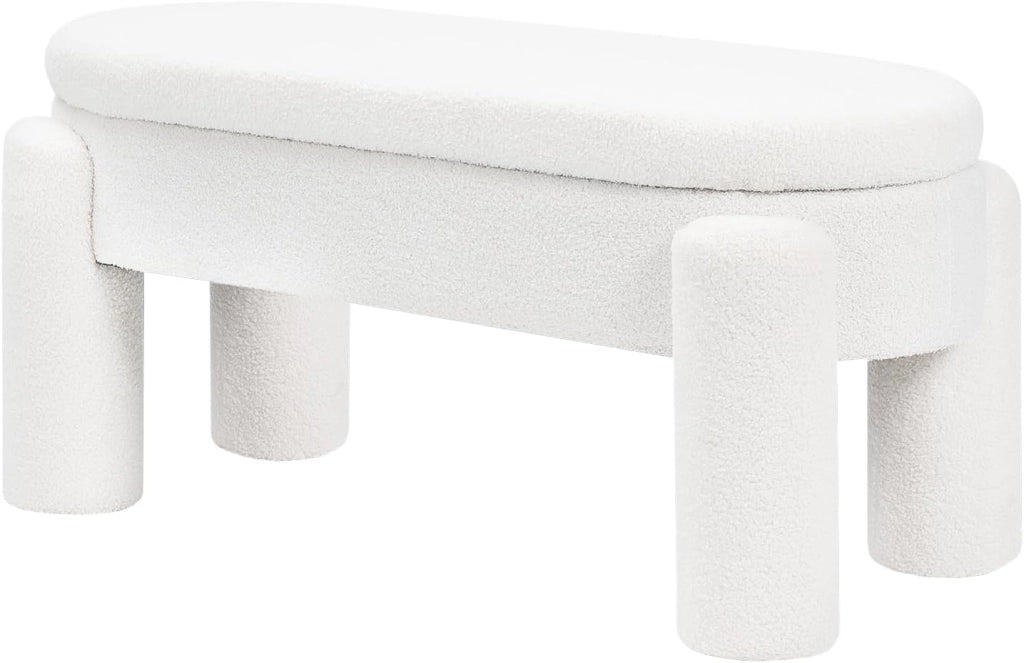 Panca Contenitore, Panca Imbottita in Tessuto Teddy, 114x47x53 cm, Poggiapiedi Divano, per Camera da Letto, Soggiorno, Ingresso, Portata 250 kg, Moderno, Bianco