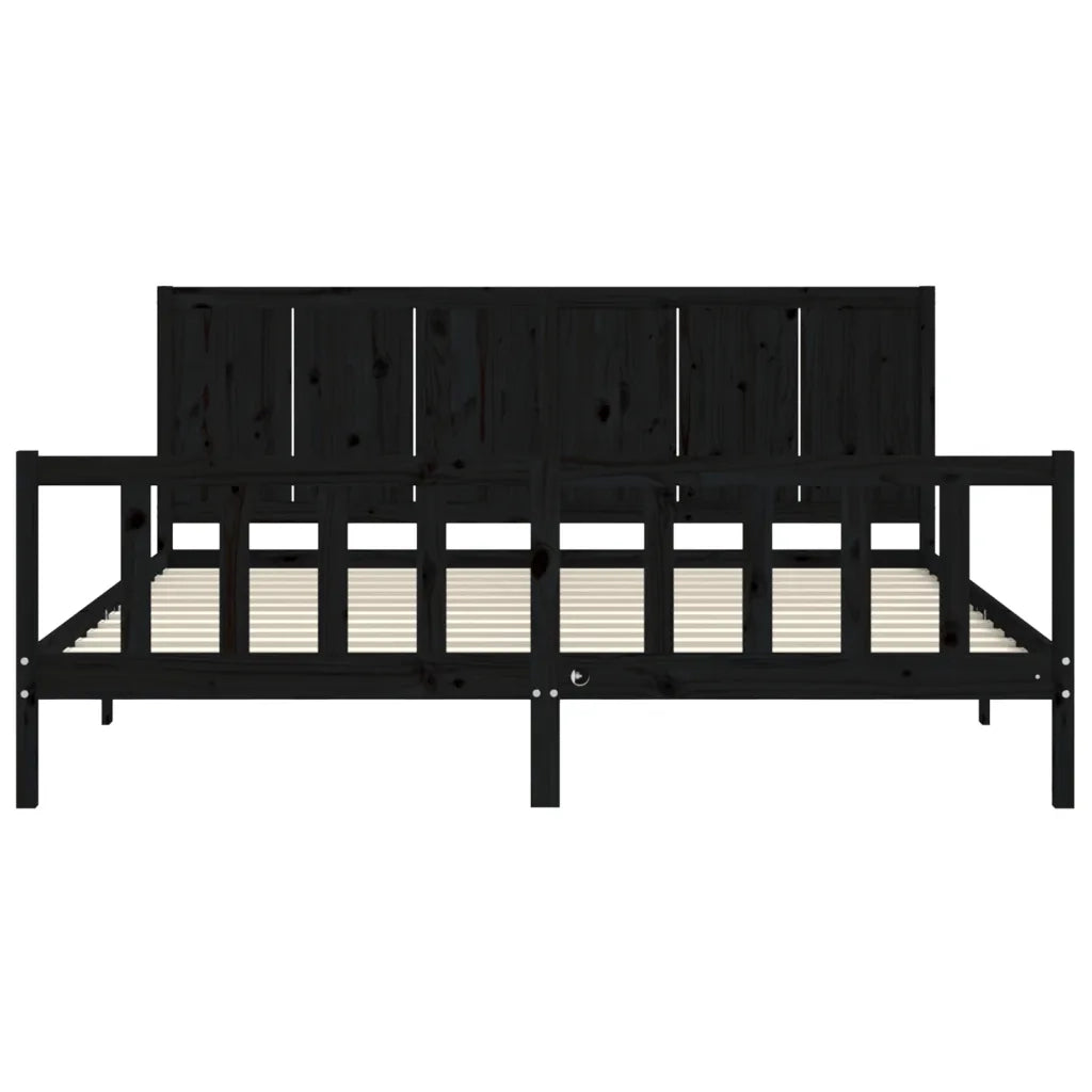 Giroletto con Testiera Nero 200x200 cm in Legno Massello 3192645
