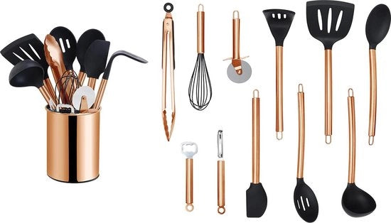 Set di accessori per la cucina 12 pezzi - manico in acciaio inossidabile - rivestimento antiaderente - edizione in rame - accessori per la cucina