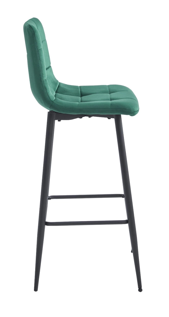 Set di 4 sgabelli da bar Valora TEOTO in velluto verde scuro con gambe in acciaio nero