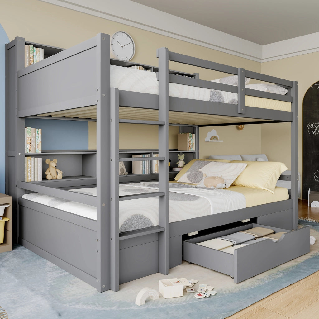 LETTO A CASTELLO 90x200 cm Grigio con cassetto e vani contenitore