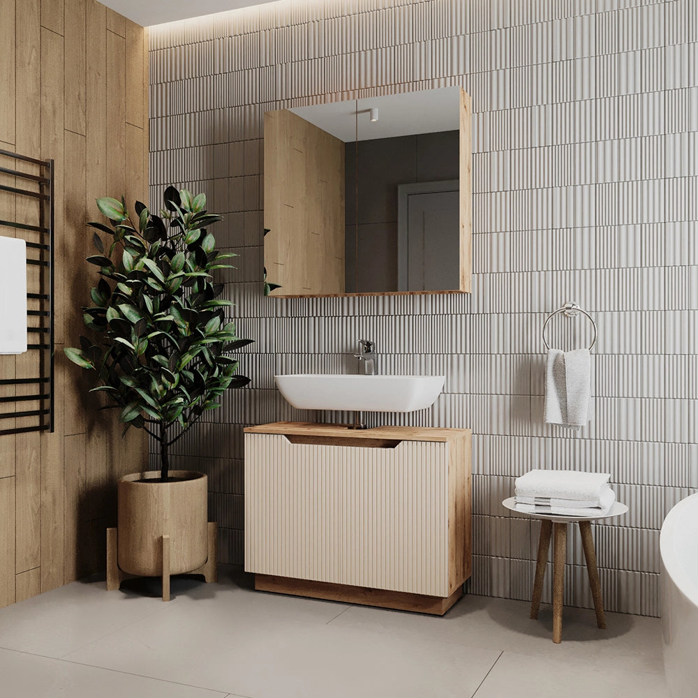 Vicco Set di mobili da bagno Rovere/cashmere a righe 2 parti