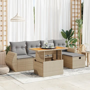 Set Divano da Giardino 6 pz con Cuscini Beige Polyrattan Acacia 3328053