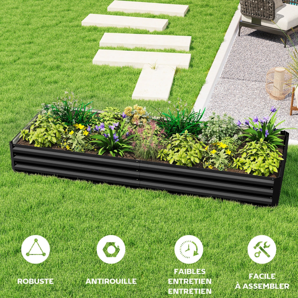 Vaschetta da giardino rettangolare ¨C zephmum ¨C nero acciaio ondulato 241x90.5x30 cm