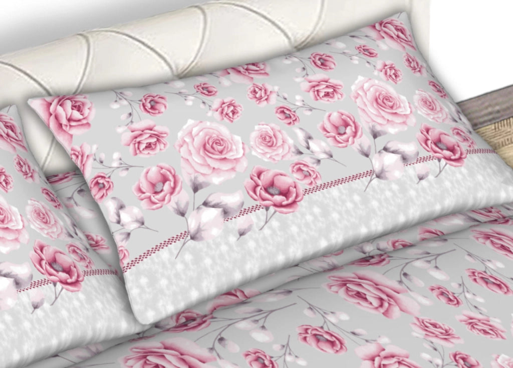Completo Lenzuola Matrimoniale 100% Cotone Made Italy Disegno Rose24 CN - Matrimoniale - Rosa
