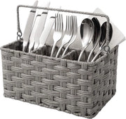 Organizzatore per utensili da cucina, contenitore per posate intrecciato, organizzatore per utensili da cucina, spazio di stoccaggio per cucchiai, supporto per utensili da cucina per posate e utensili da cucina con sezioni - 4 compartimenti, grigio