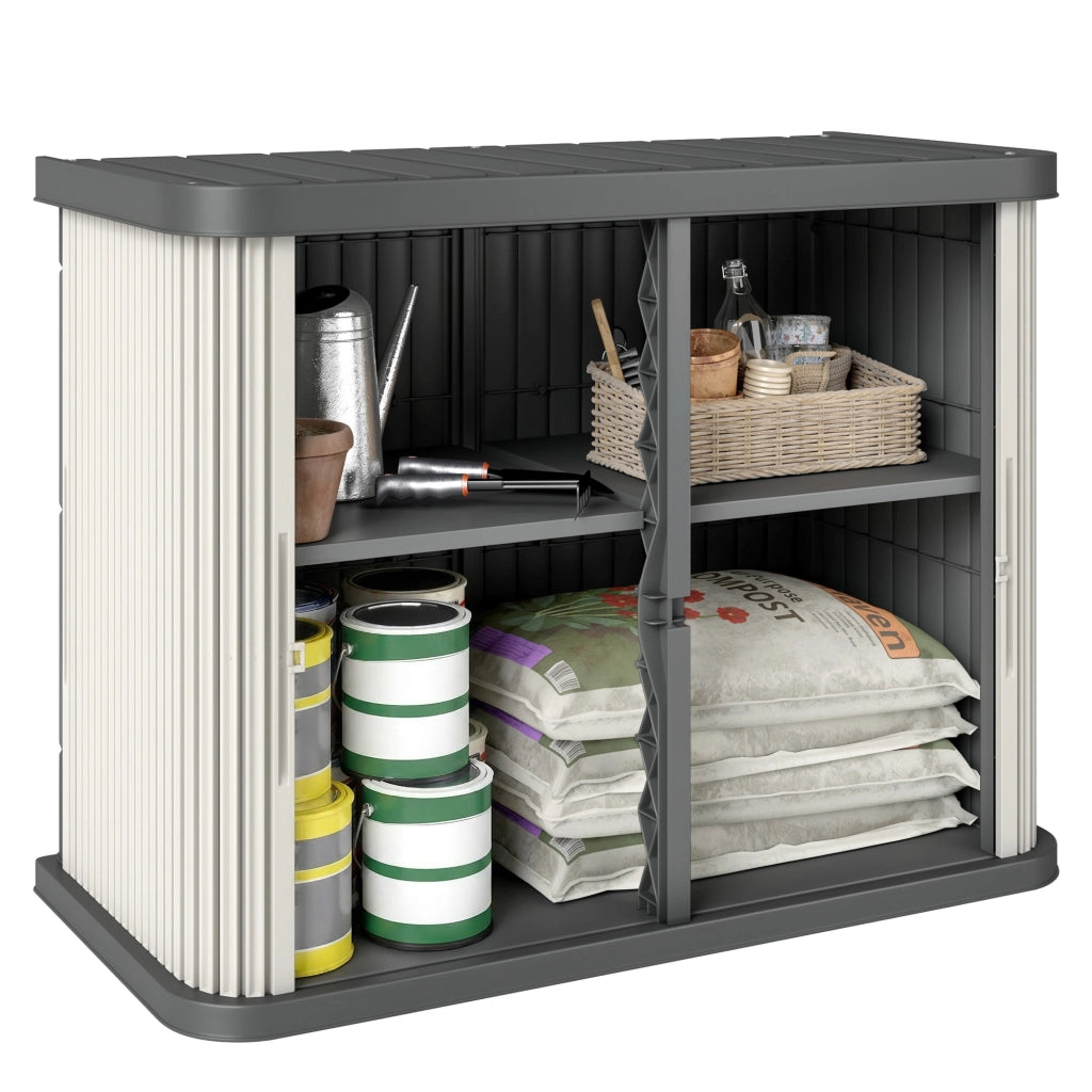 Coffre da Giardino 480 L con Porte a Scorrimento ¨C zephmum ¨C Marron Chiaro 120,5x59,5x92cm
