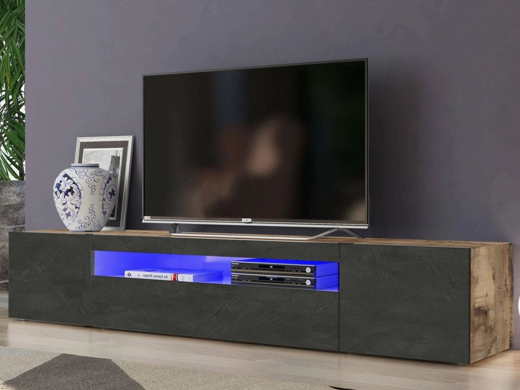Amore, Mobile Porta tv 2 Ripiani Made in Italy, 200x40x37h cm Marrone Acero