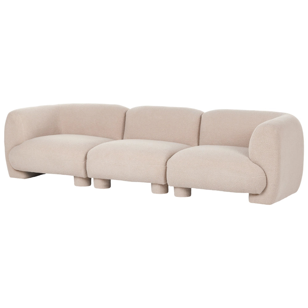 Divano modulare bouclé a tre posti profilo ribassato forma organica beige