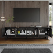 OKWISH Mobile TV con 4 Ante e Ripiani, Frontali Ondulati senza Maniglie, per Soggiorno, MDF e Pannelli di Particelle, Nero, 169 × 34 × 45.5 cm