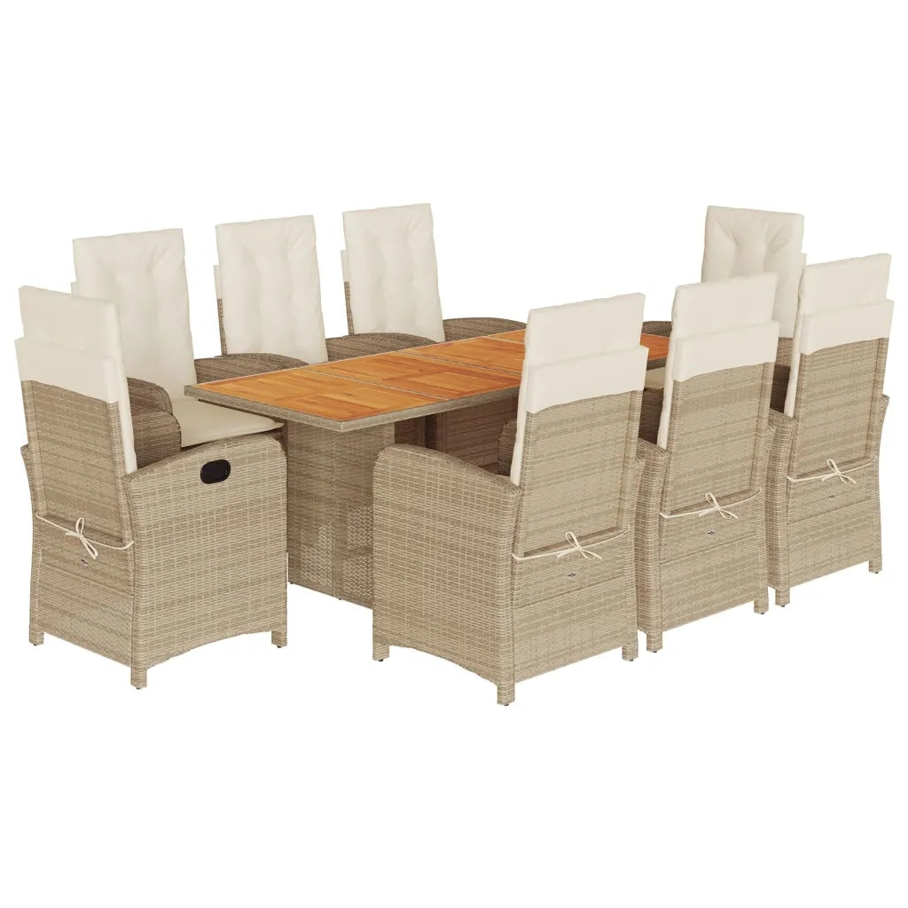 Set da Pranzo da Giardino 9 pz con Cuscini Beige in Polyrattancod mxl 93124