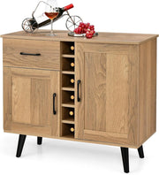 Credenza da Cucina con Porta Vino per 6 Bottiglie, 90 x 40 x 79 cm, Mobile da Bar con 2 Ante e 1 Cassetto, Ripiani Regolabili, per Sala da Pranzo e Soggiorno (Naturale)