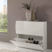Scarpiera Ape, Made in Italy, a 2 ante a ribalta, Portascarpe da ingresso, cm 101x27h82, colore Bianco lucido