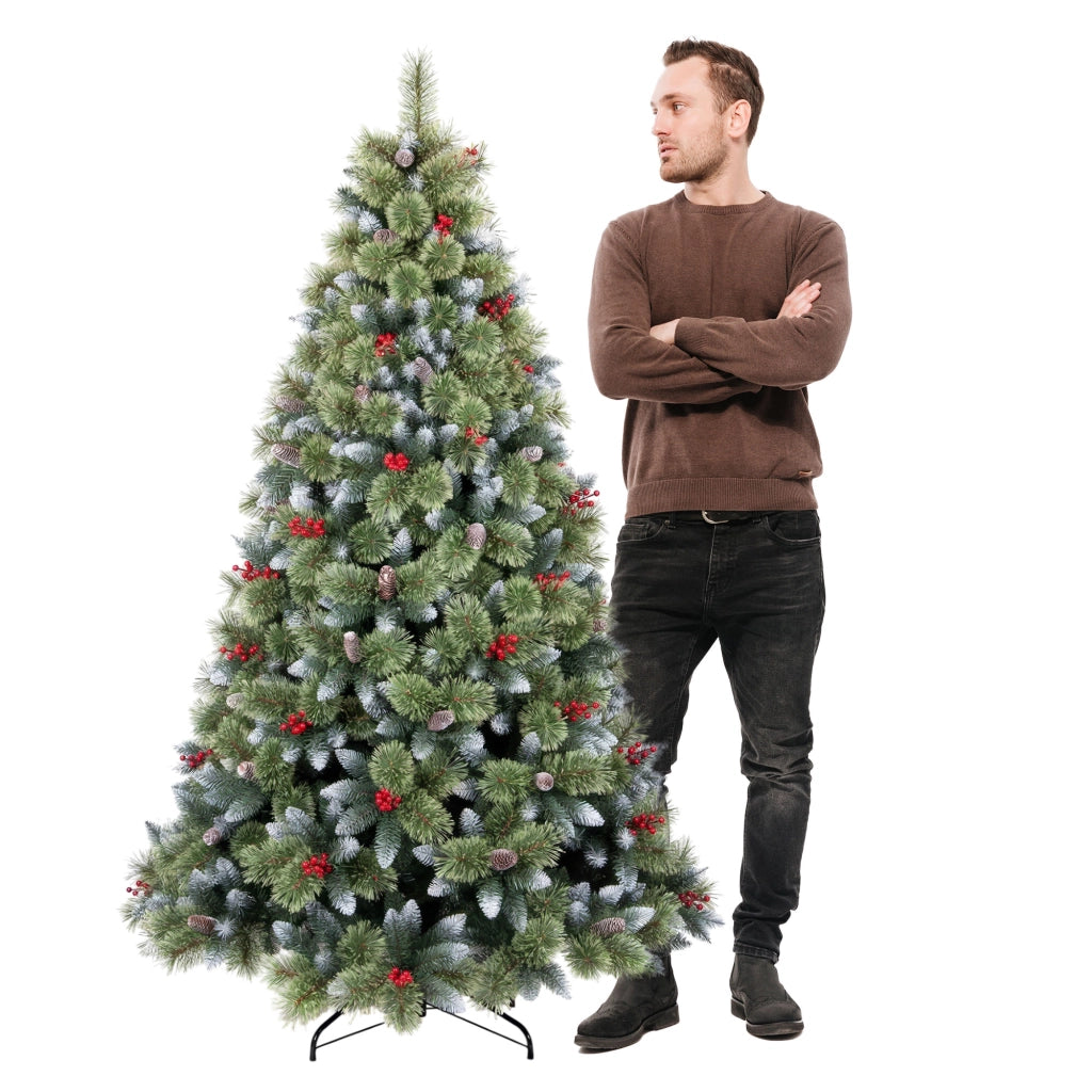 Cortina - Albero di Natale Innevato in PVC e PP con Pigne e Bacche Ø99x180H, 858 Punte