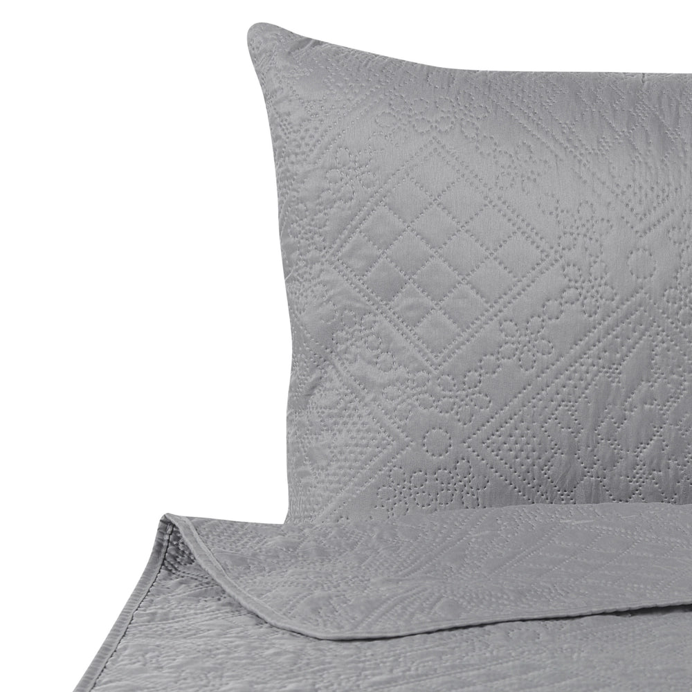 Copriletto in Tessuto di Poliestere Grigio 140 x 210 cm con Cuscini Motivo in Rilievo Decorativo Copriletto Lenzuola Classico Camera da Letto