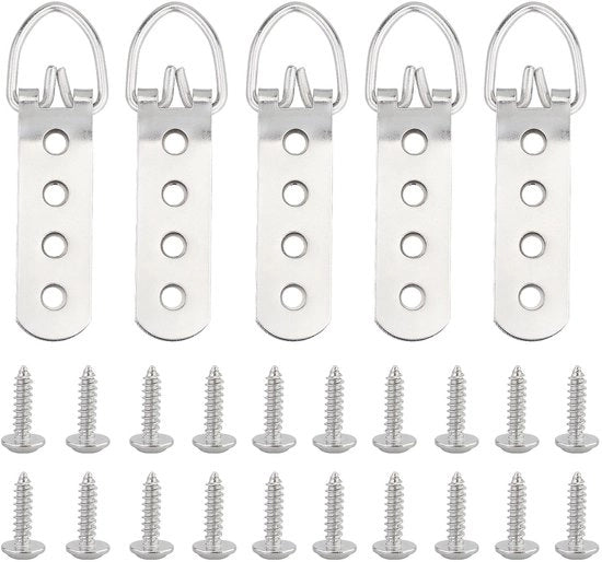 Sostegno per foto 5 pezzi - Hanger a D - Robusto - Viti - Adatto per foto pesanti - 79 x 23 mm - Elevato carico di sollevamento - Maniglione in plastica