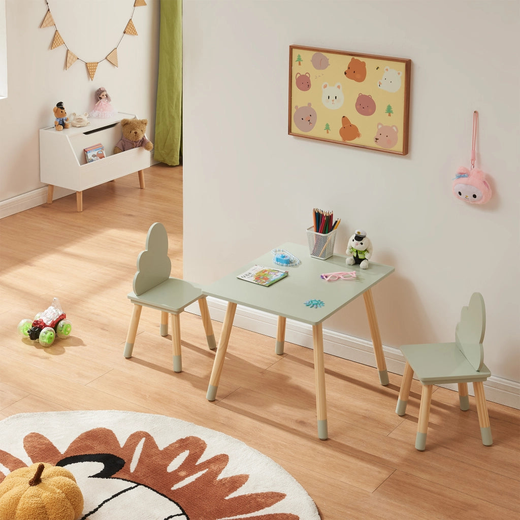 Set di 3 Mobili per Cameretta Hovle Tavolino e 2 Sedie - Verde Menta / Naturale [en.casa]