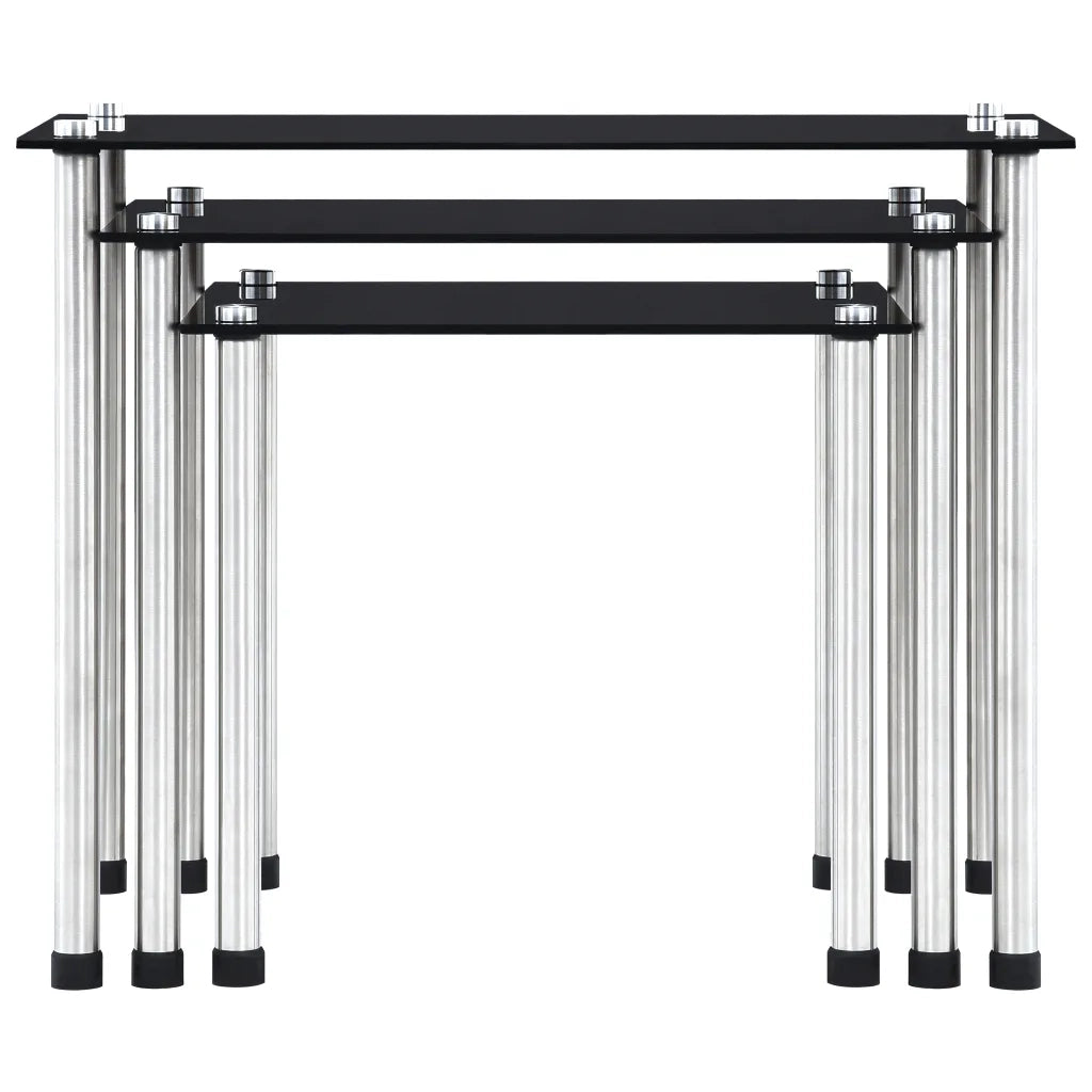 Tavolini Impilabili 3 pz Neri in Vetro Temperato cod mxl 12227