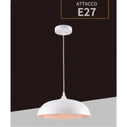 Trade Shop - Lampadario A Sospensione Soffitto E27 Ferro Paralume Moderno Elegante Cupola B90 - Bianco